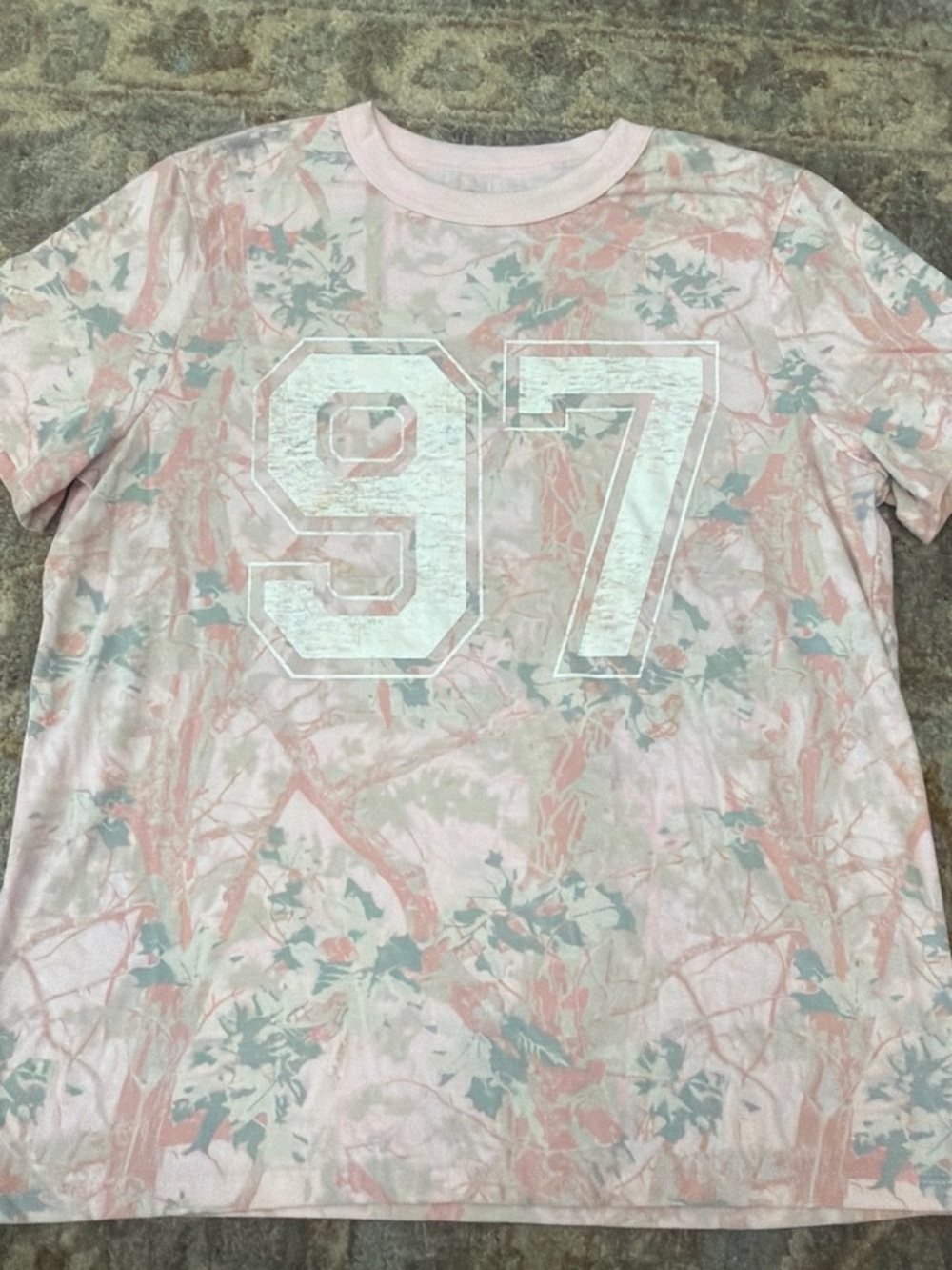Zoe + Liv Pink Tie-Dye Tee with Subtle Blue Leaves